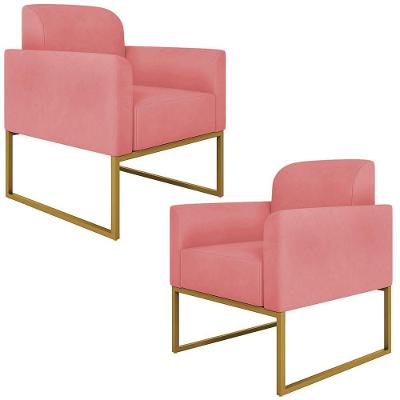 Kit 2 Poltronas Decorativas Suede Rosê/Dourado