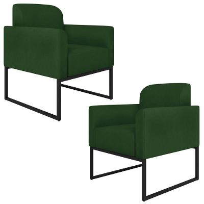 Kit 2 Poltronas Decorativas Suede Verde/Preto