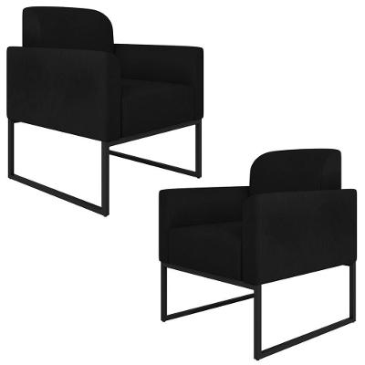 Kit 2 Poltronas Decorativas Suede Preto
