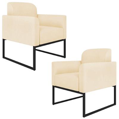 Kit 2 Poltronas Decorativas Suede Bege/Preto