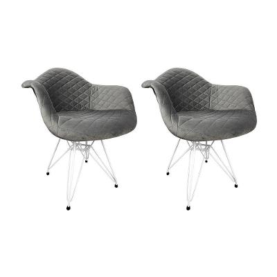 Kit 2 Poltronas Jantar Estofadas Cinza Base Ferro Branco Cinza