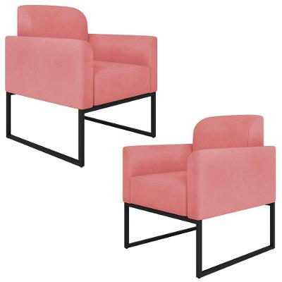 Kit 2 Poltronas Decorativas Suede Rosê/Preto