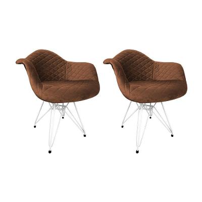 Kit 2 Poltronas Jantar Estofadas Caramelo Base Ferro Branco Amarelo