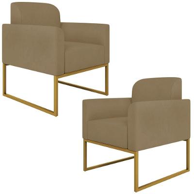 Kit 2 Poltronas Decorativas Suede Nude/Dourado