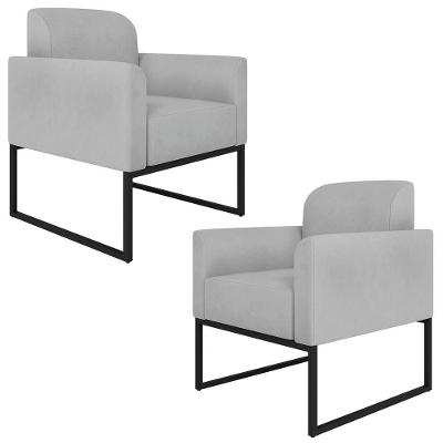 Kit 2 Poltronas Decorativas Suede Cinza/Preto