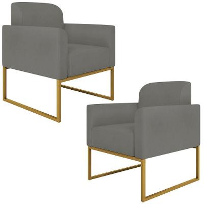 Kit 2 Poltronas Decorativas Suede Grafite/Dourado