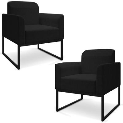 Kit 2 Poltronas Decorativas Linho Preto