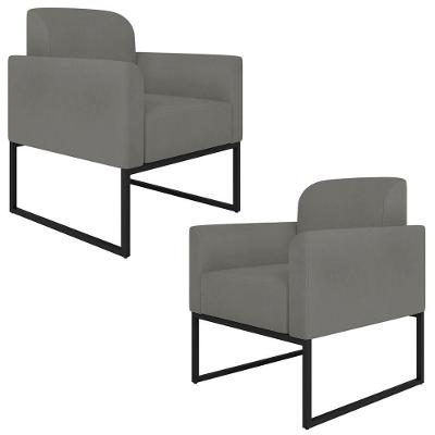 Kit 2 Poltronas Decorativas Suede Grafite/Preto