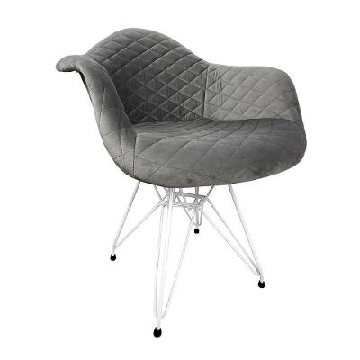 Poltrona Jantar Estofada Cinza Base Ferro Branco Cinza