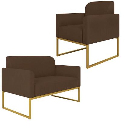 Conjunto Namoradeira E Poltrona Suede Marrom/Dourado