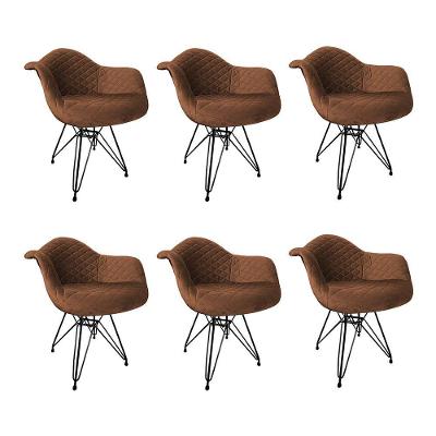 Kit 6 Poltronas Jantar Estofadas Caramelo Base Ferro Preto Amarelo