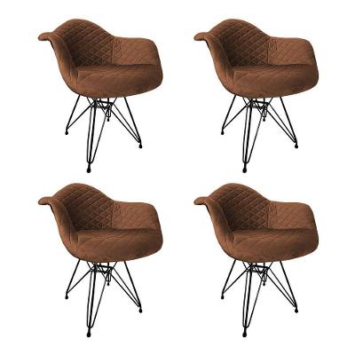 Kit 4 Poltronas Jantar Estofadas Caramelo Base Ferro Preto Amarelo