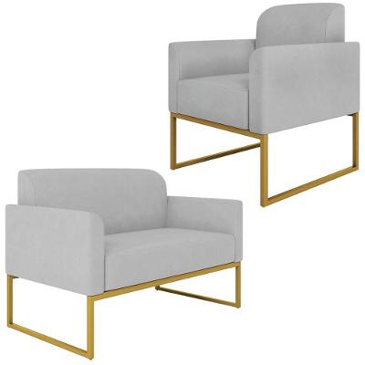 Conjunto Namoradeira E Poltrona Suede Cinza/Dourado