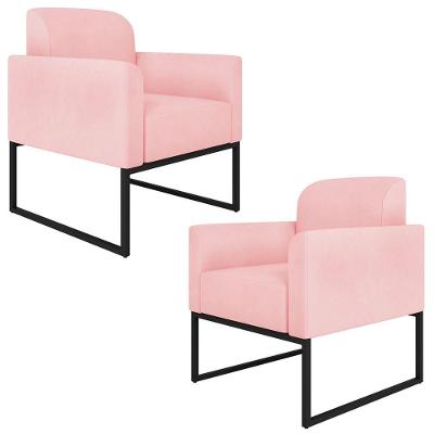Kit 2 Poltronas Decorativas Suede Rosa Bebê/Preto