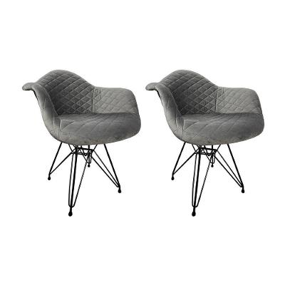 Kit 2 Poltronas Jantar Estofadas Cinza Base Ferro Preto Cinza