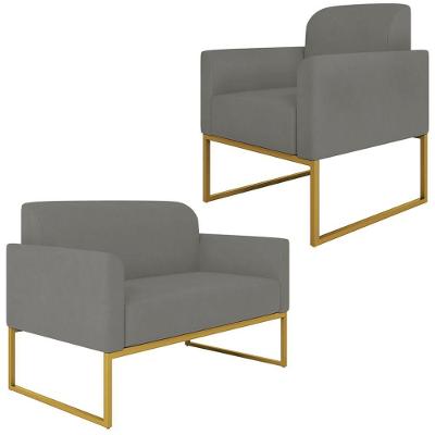 Conjunto Namoradeira E Poltrona Suede Grafite/Dourado