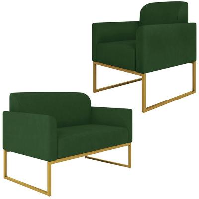 Conjunto Namoradeira E Poltrona Suede Verde/Dourado