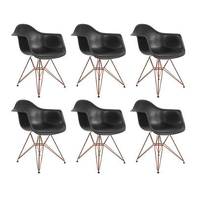 Kit 6 Poltronas Preta Com Braço Daw Em Ferro Cobre Preto