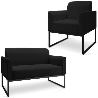 Conjunto Namoradeira E Poltrona Linho Preto