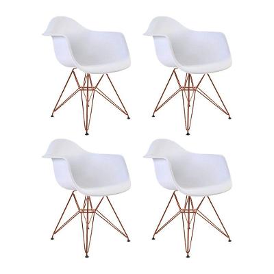 Kit 4 Poltronas Brancas Com Braço Daw Em Ferro Cobre Branco
