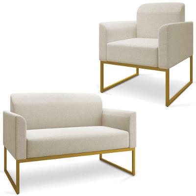 Conjunto Namoradeira E Poltrona Linho Bege/Dourado