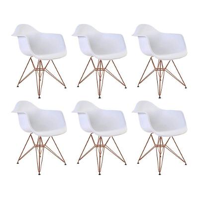 Kit 6 Poltronas Branca Com Braço Daw Em Ferro Cobre Branco