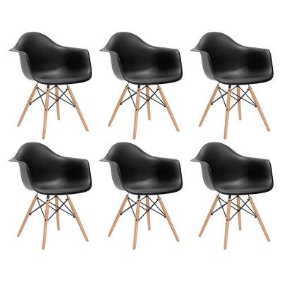 Kit 6 Poltronas Eames De Madeira Com Braço Daw Com Assento Preto