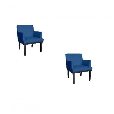 Kit 02 Poltronas Vitoria Base Madeira Suede Marinho