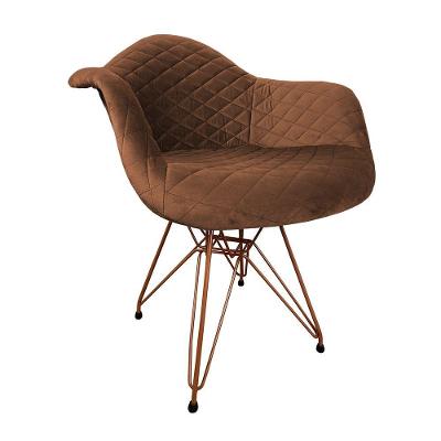 Poltrona Jantar Estofada Caramelo Base Cobre Amarelo