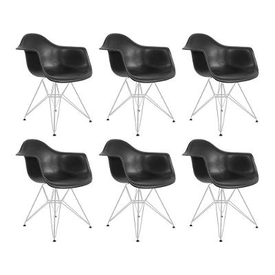 Kit 6 Poltronas Preta Com Braço Daw Ferro Branco Preto