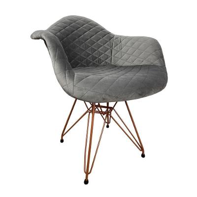 Poltrona Jantar Eames Eiffel Estofada Cinza Base Cobre Cinza