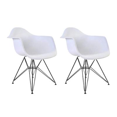 Kit 2 Poltronas Branca Com Braço Daw De Ferro Preto Branco