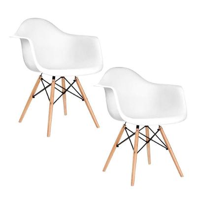 Kit 2 Poltronas Eames De Madeira Com Braço Daw Com Assento Branco