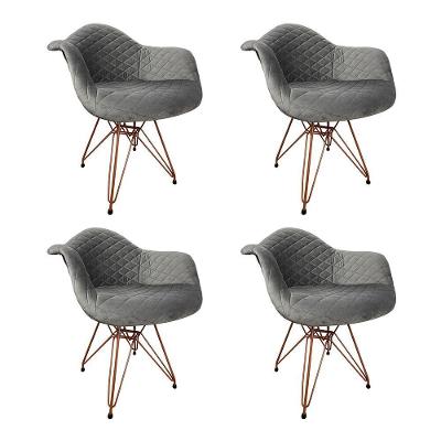 Kit 4 Poltronas Jantar Estofadas Cinza Base Cobre Cinza