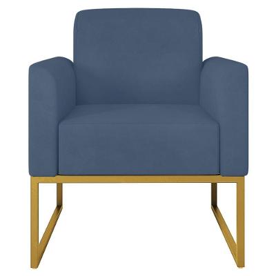 Poltrona Suede Azul Marinho/Dourado