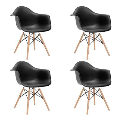 Kit 4 Poltronas Eames De Madeira Com Braço Daw Com Assento Preto