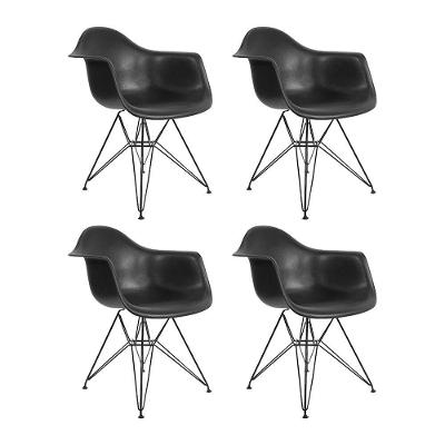 Kit 4 Poltronas Preta Com Braço Daw De Ferro Preto Preto
