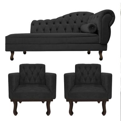 Kit Diva Recamier Diana 140Cm Lado Esquerdo E 02 Poltronas Classic Linho Cinza Escuro