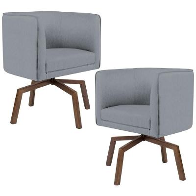 Kit 02 Poltronas Giratória Base Ka Linho Cinza C-416