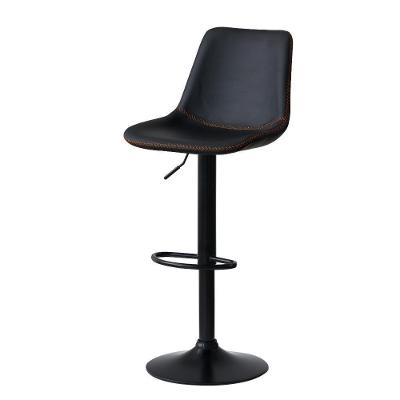 Banqueta Alta Vintage Estofada Com Base Giratória E Regulagem De Altura - Preto