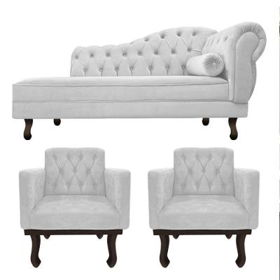 Kit Diva Recamier Diana 140Cm Lado Esquerdo E 02 Poltronas Classic Suede Branco