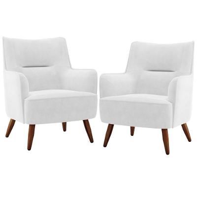 Kit 02 Poltronas Fixa Pés De Madeira Corano Branco C-12