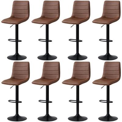 Kit 8 Banqueta Alta Estilo Estofada Com Base Giratória E Regulagem De Altura - Marrom