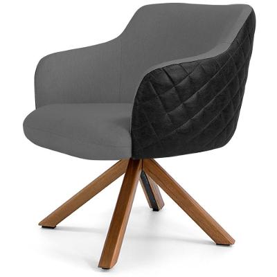 Poltrona Base Giratória Linho Cinza C-416 Corano Preto