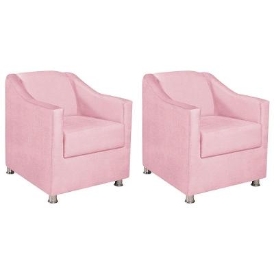 Kit 02 Poltronas Decorativas Catar Suede - Amarena Móveis Cor Rosa Bebê
