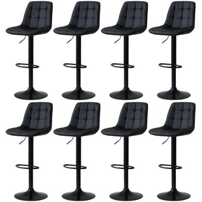 Kit 8 Banqueta Alta Elegance Estofada Com Base Giratória E Regulagem De Altura - Preto