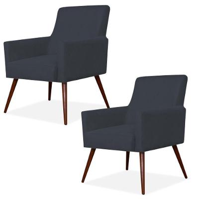 Kit 02 Poltronas Maria W01 Pés Palito Suede Preto