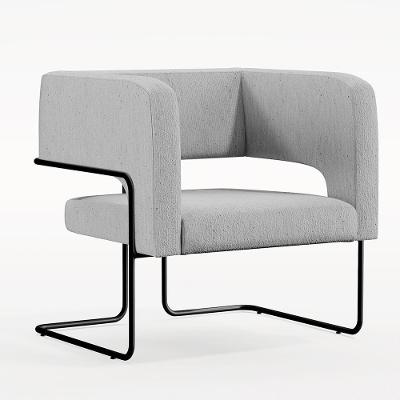 Poltrona Base De Aço Preto Linho Cinza D-315