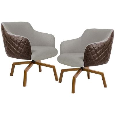 Kit 02 Poltronas Giratória Linho Bege C-107 Corano Marrom