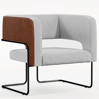 Poltrona Base Aço Preto Couríssimo Marrom Linho Cinza